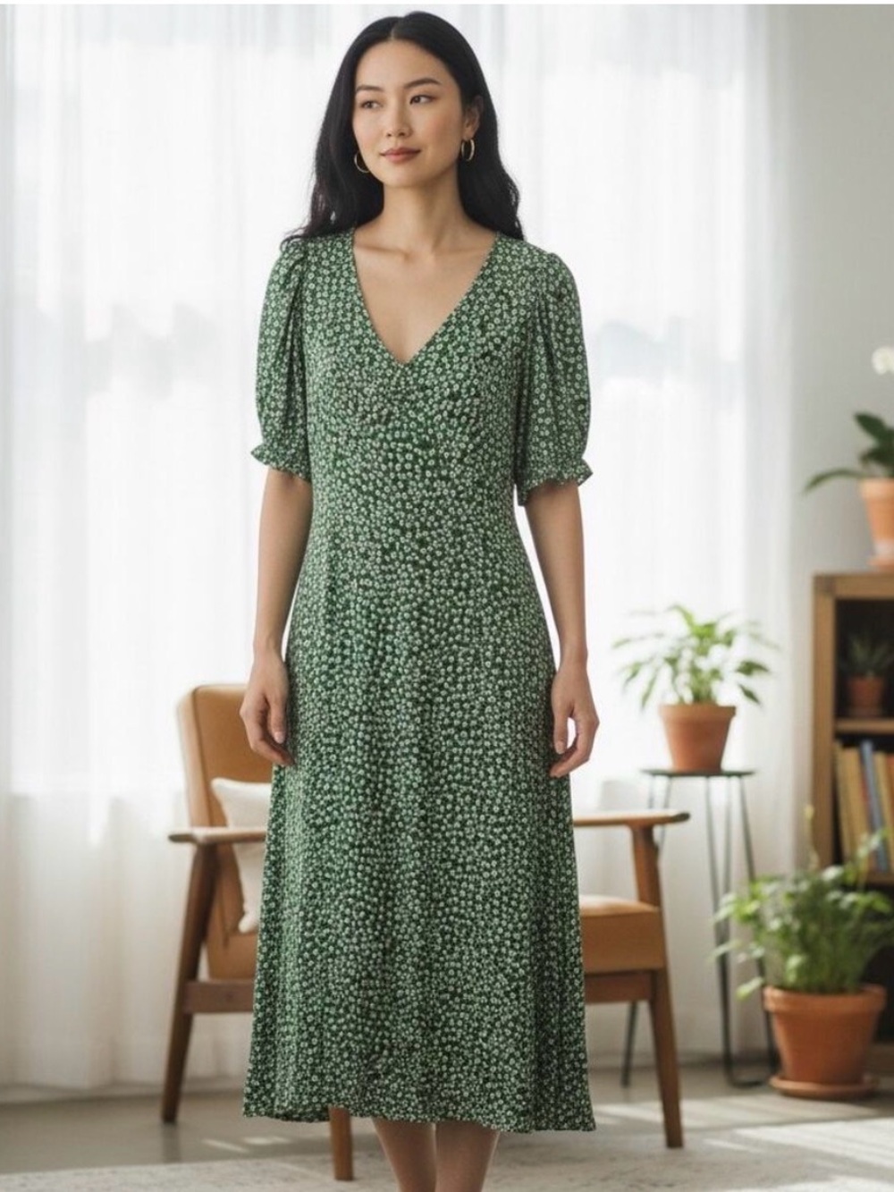 H&M Floral Green Midi Dress